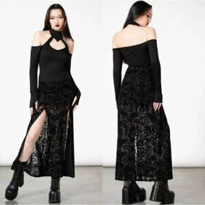 Killstar Charged Split Skirt Black Warez Burnout Velvet Mini Maxi Goth 3XL